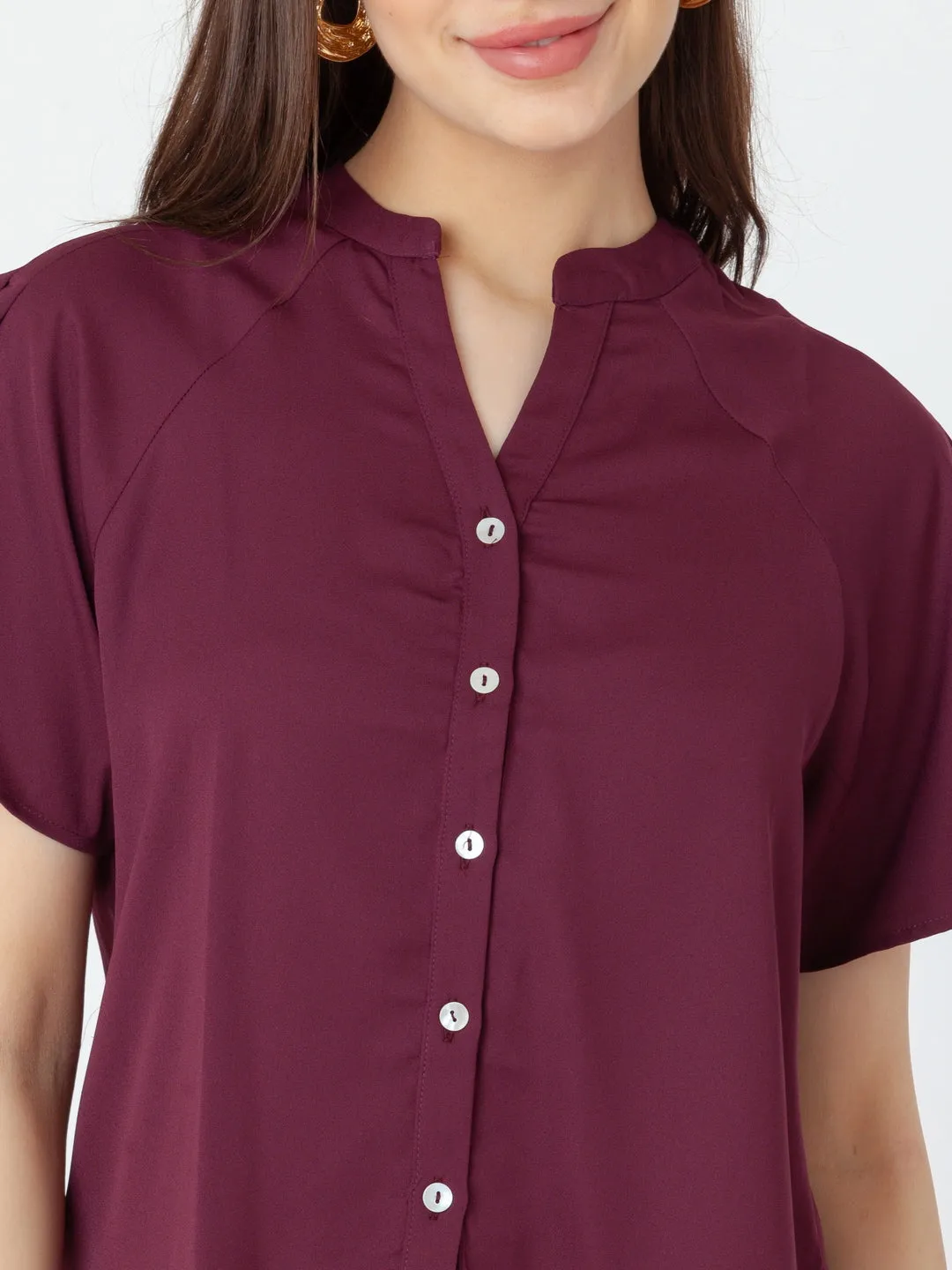 Maroon Solid Shirt Top