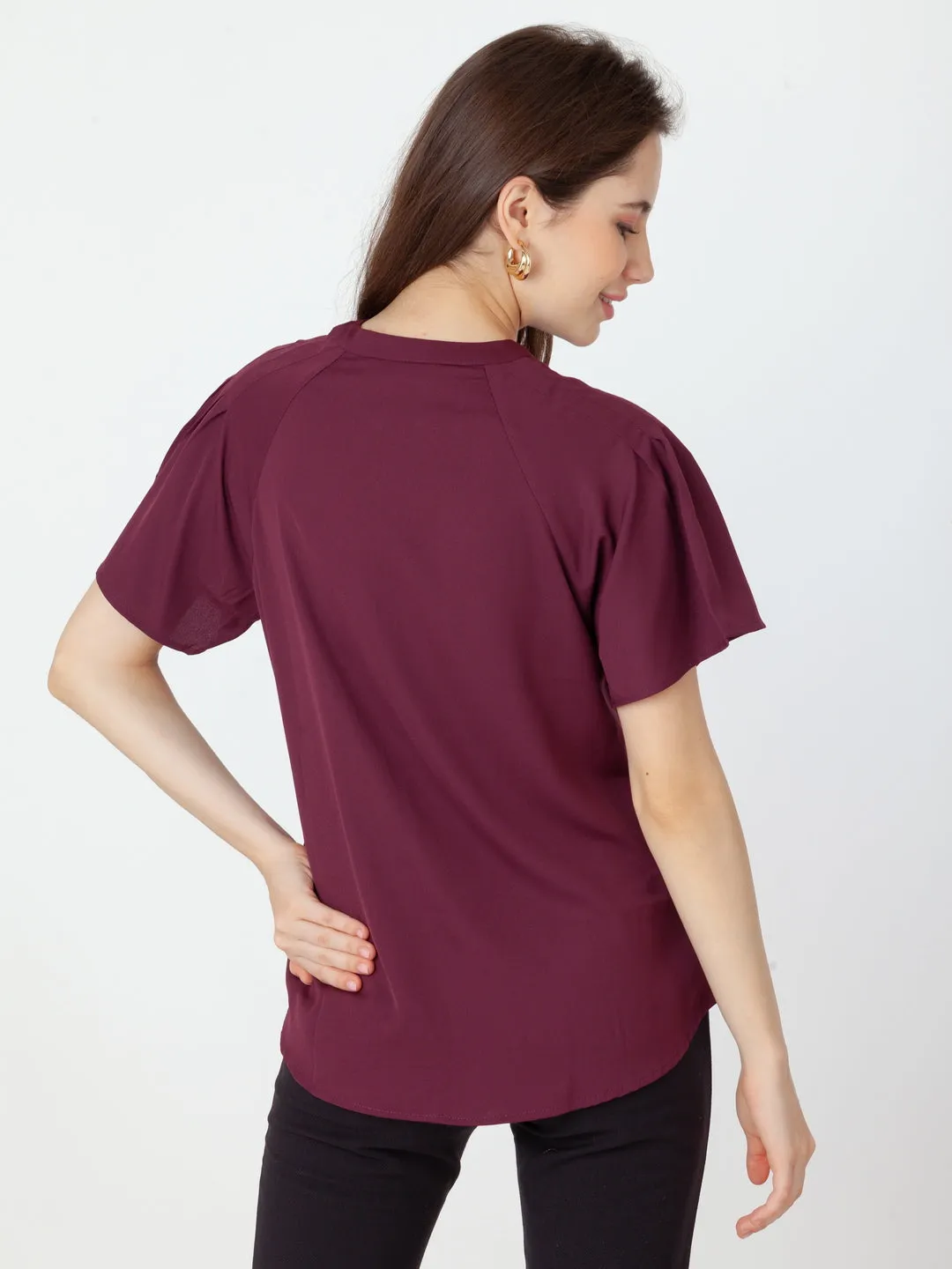 Maroon Solid Shirt Top