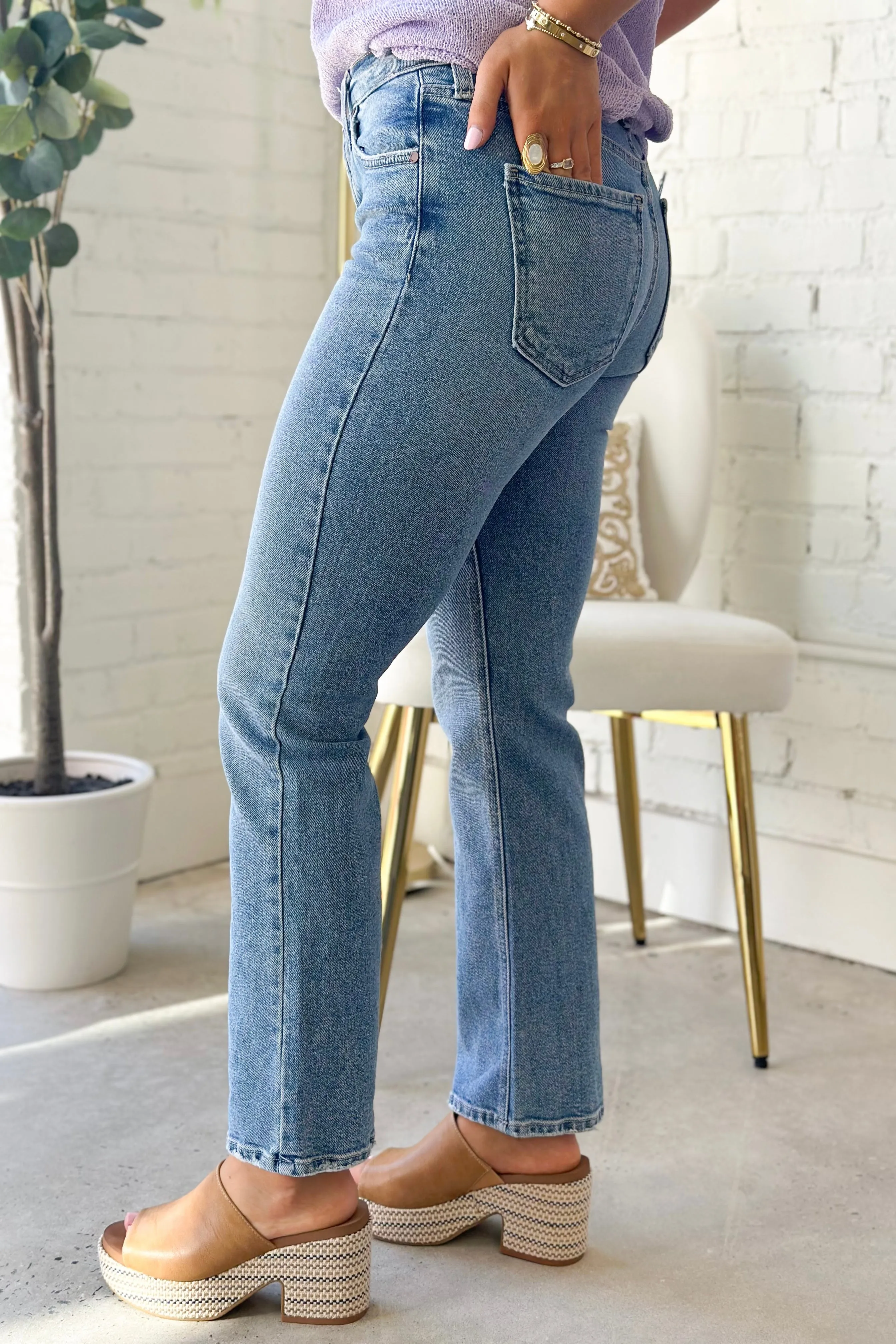 Medium Denim Slim Cropped Bootcut Jean