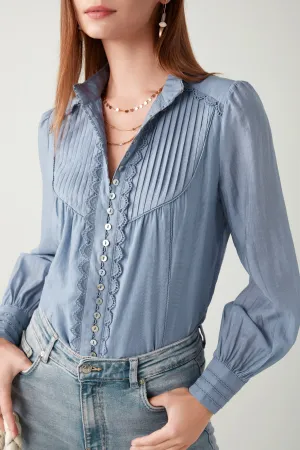 Melanie Linen/Tencel Blouse - Dusty Blue