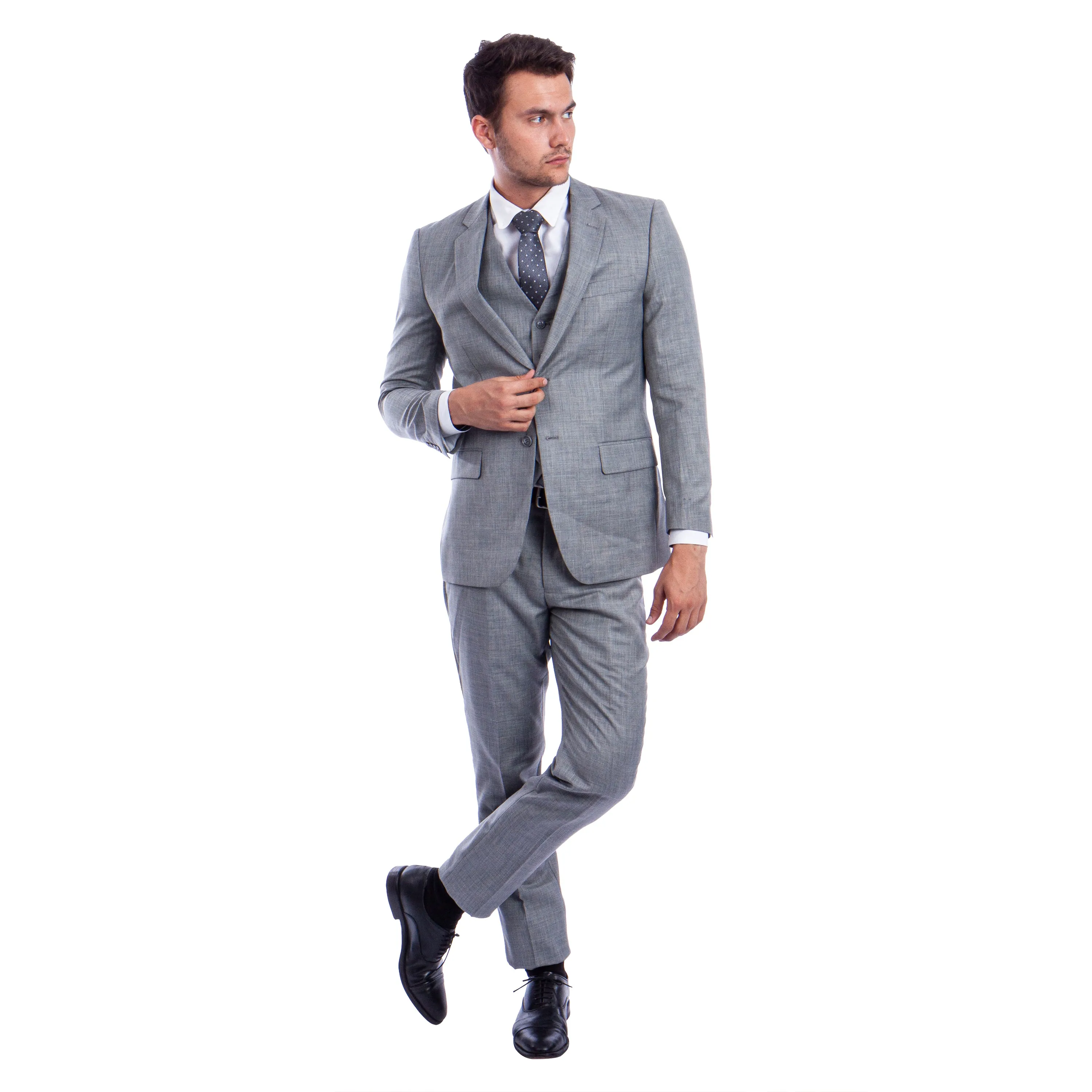 Men's Hybrid-Fit 3pc Sharkskin Suit w/ Expandable Waistband