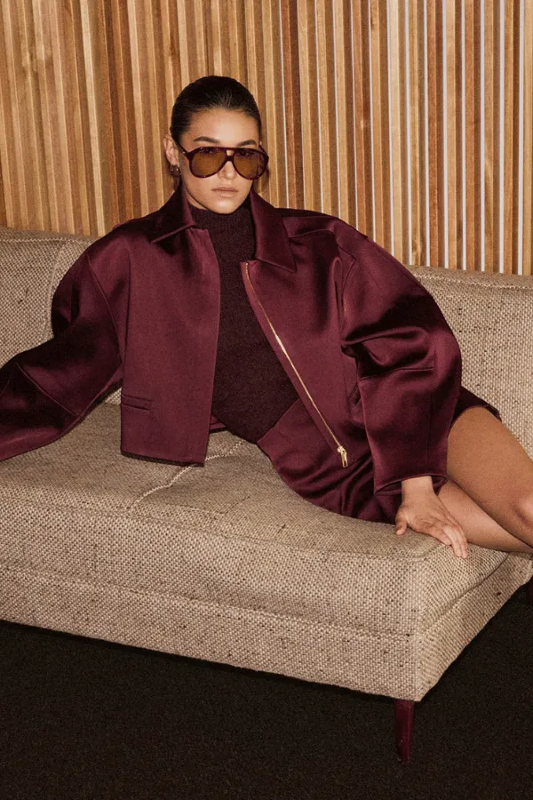 Merlot Cropped Jacket Burgundy