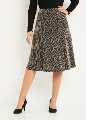 Mid-length flared skirt in shiny jacquard knit