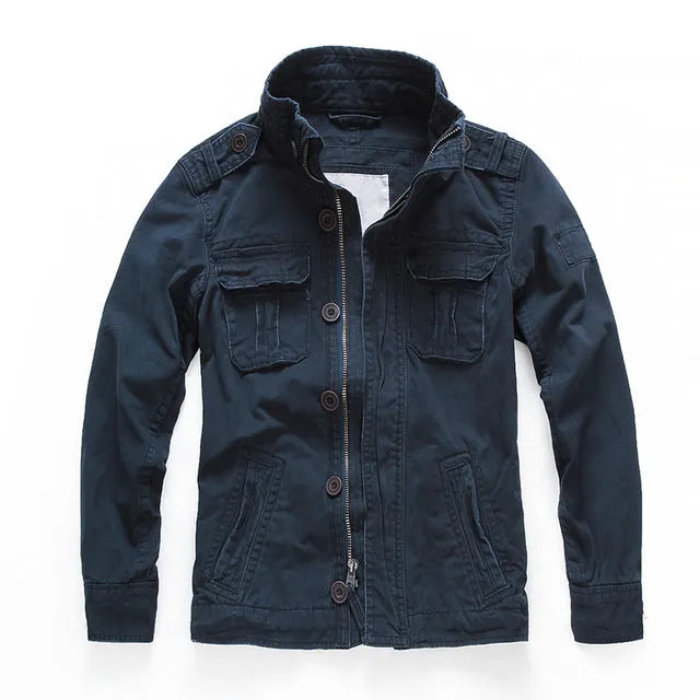 Military Denim Jacket Men Retro Camo Multi-pockets