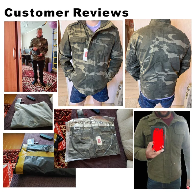 Military Denim Jacket Men Retro Camo Multi-pockets