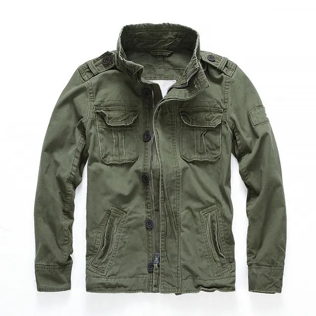 Military Denim Jacket Men Retro Camo Multi-pockets