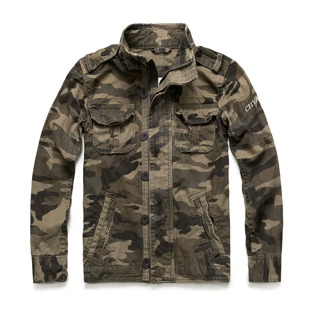 Military Denim Jacket Men Retro Camo Multi-pockets