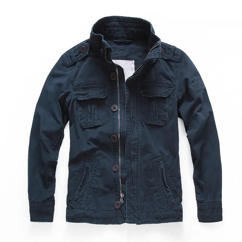 Military Denim Jacket Men Retro Camo Multi-pockets