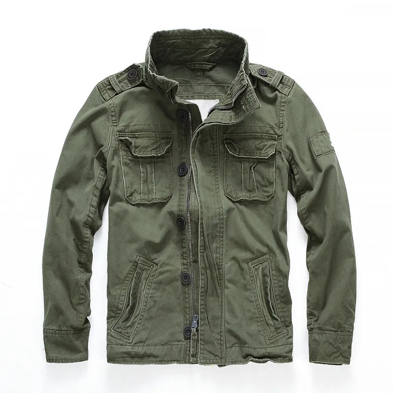 Military Denim Jacket Men Retro Camo Multi-pockets