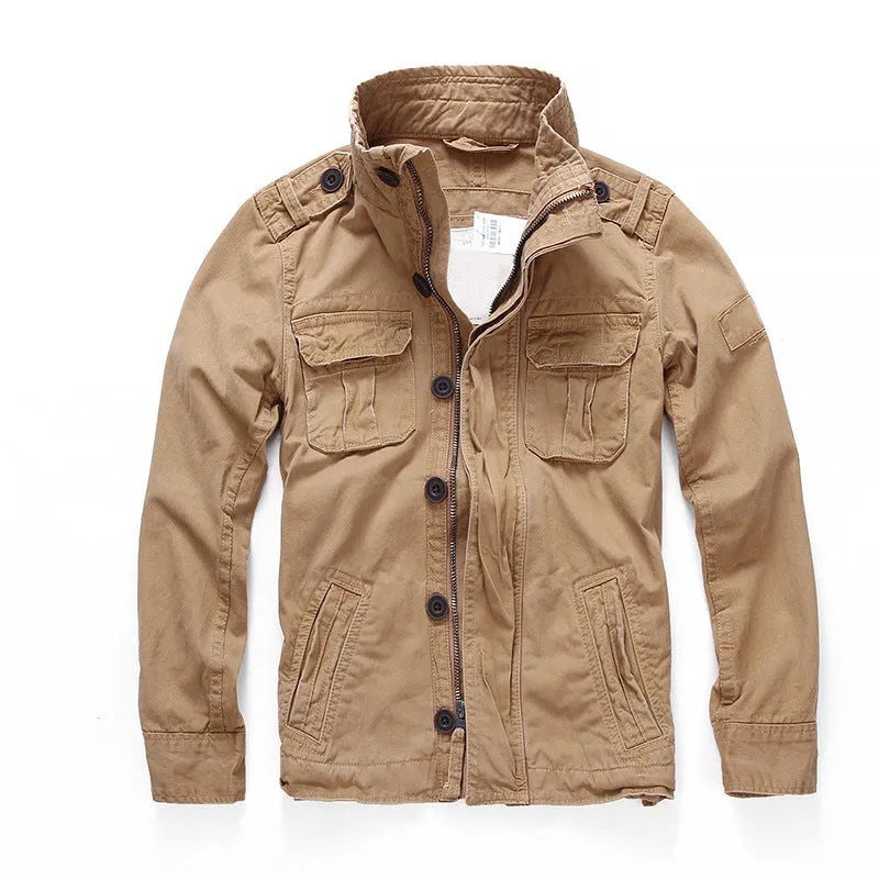 Military Denim Jacket Men Retro Camo Multi-pockets