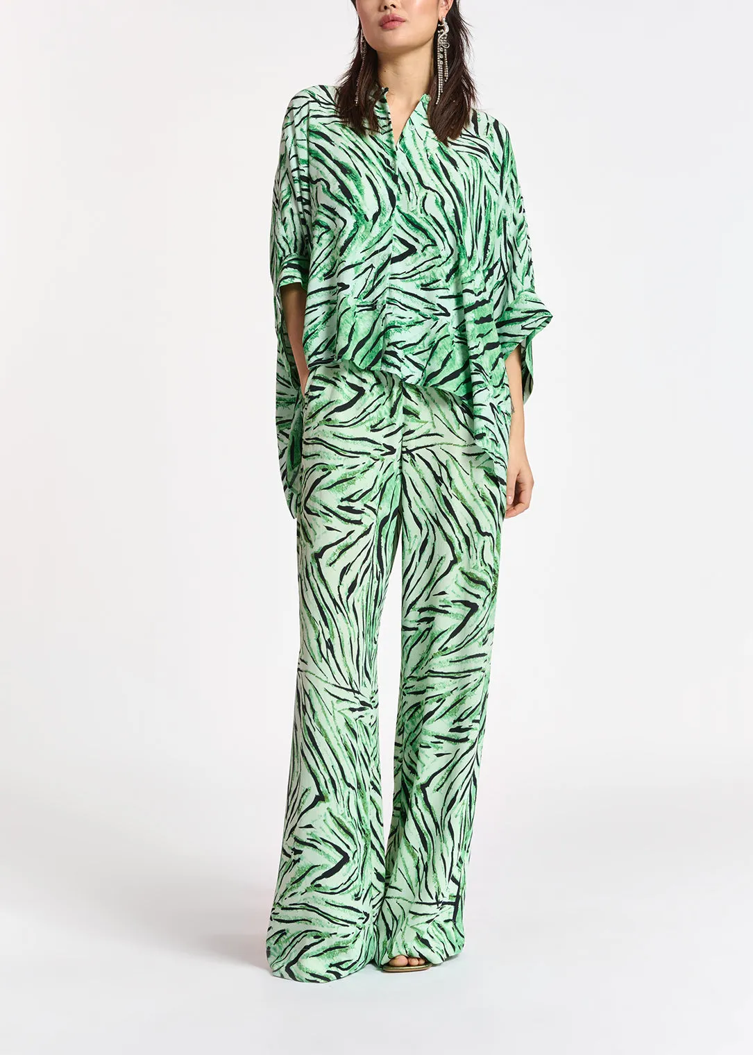 Mint green oversized top with tiger motif