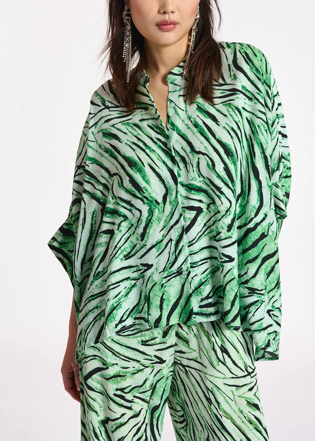 Mint green oversized top with tiger motif
