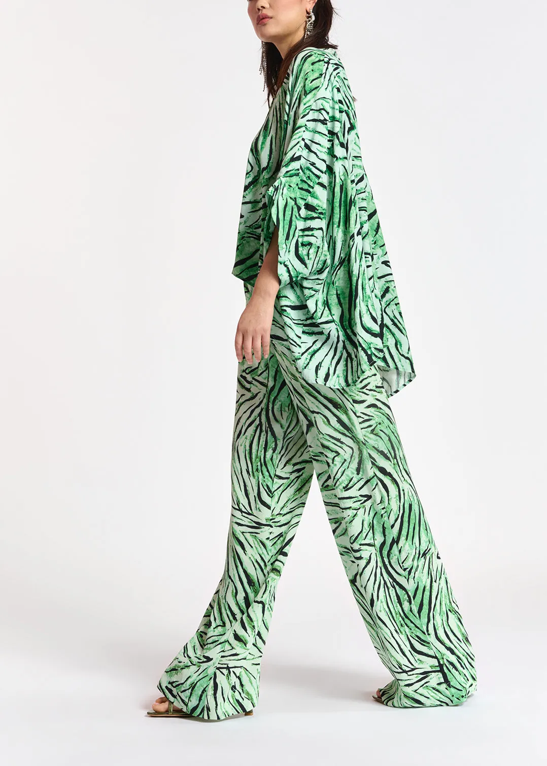 Mint green oversized top with tiger motif