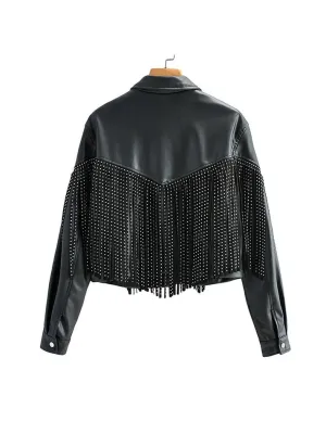 Miranda - cropped leather women's jacket with fringes