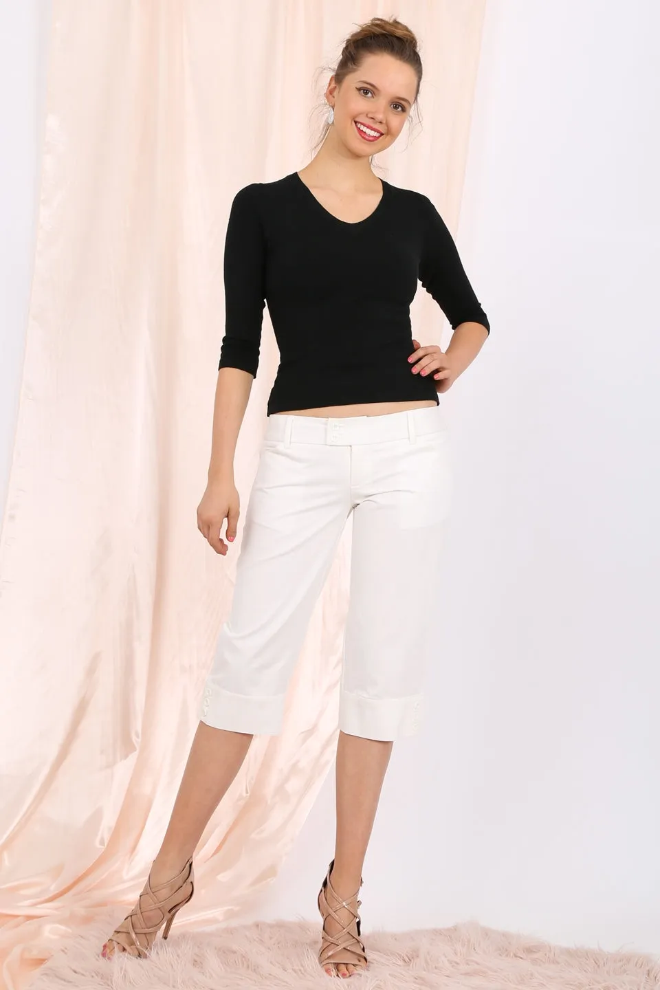 MISS PINKI Heidi cropped pants in White