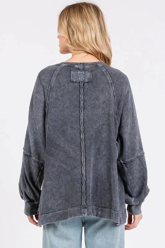 Mittoshop Mineral Wash Raglan Long Sleeve Oversized Top