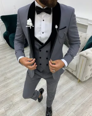 Modern Gray Slim Fit Three Pieces Shawl Lapel Prom Men Suits