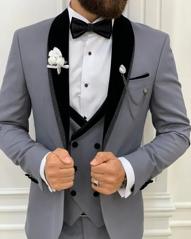 Modern Gray Slim Fit Three Pieces Shawl Lapel Prom Men Suits