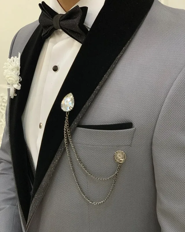Modern Gray Slim Fit Three Pieces Shawl Lapel Prom Men Suits