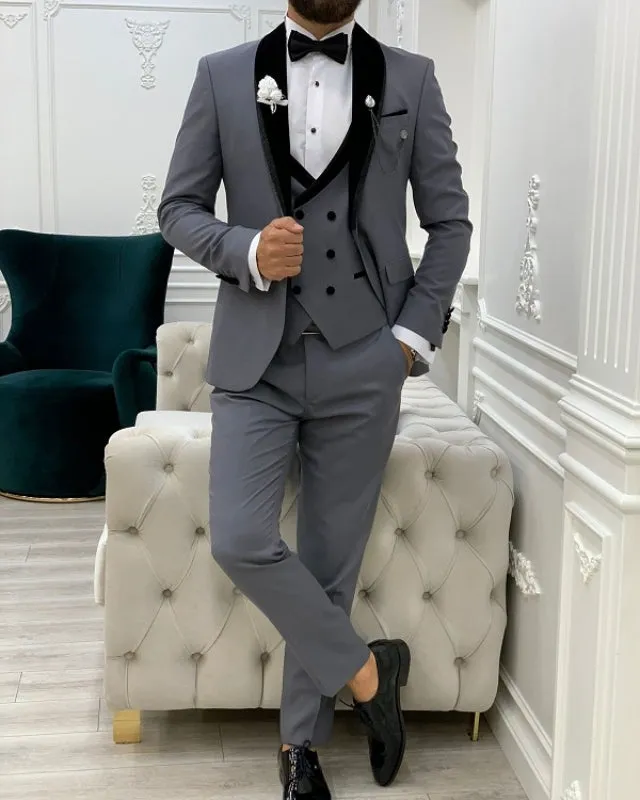 Modern Gray Slim Fit Three Pieces Shawl Lapel Prom Men Suits