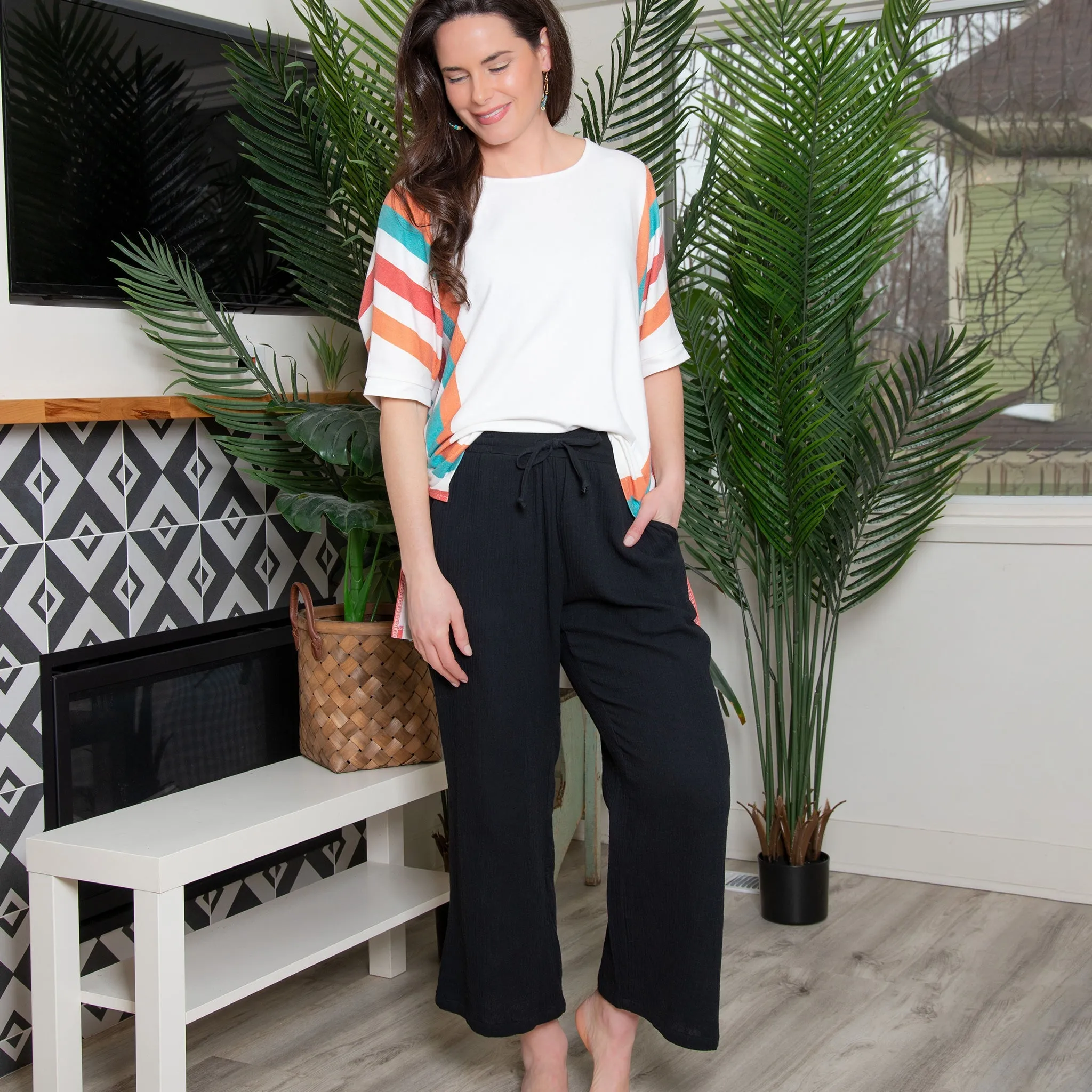 Monroe Gauze Wide Leg Cropped Pants