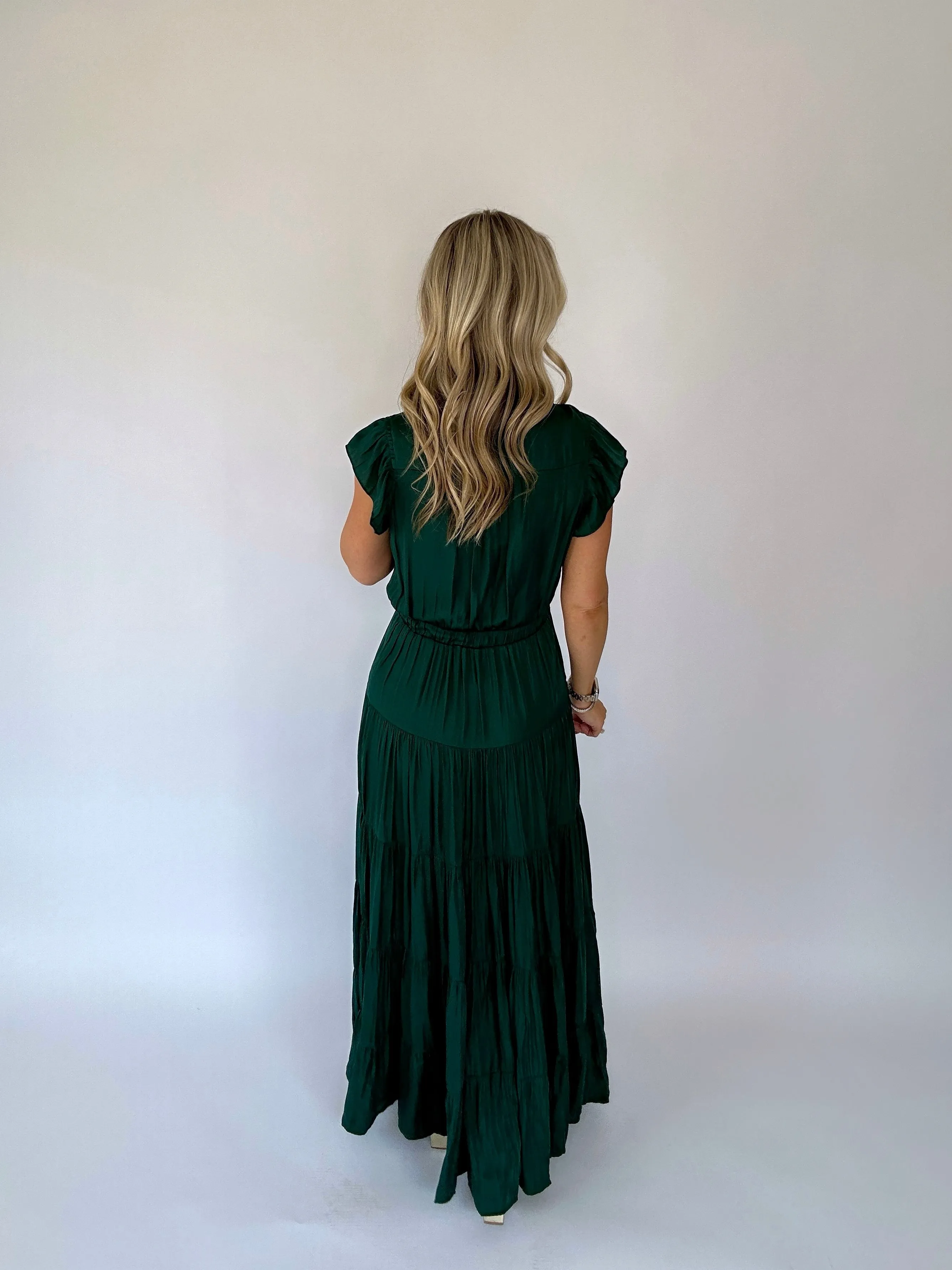 Moonlit Magic Satin Tiered Midi Dress