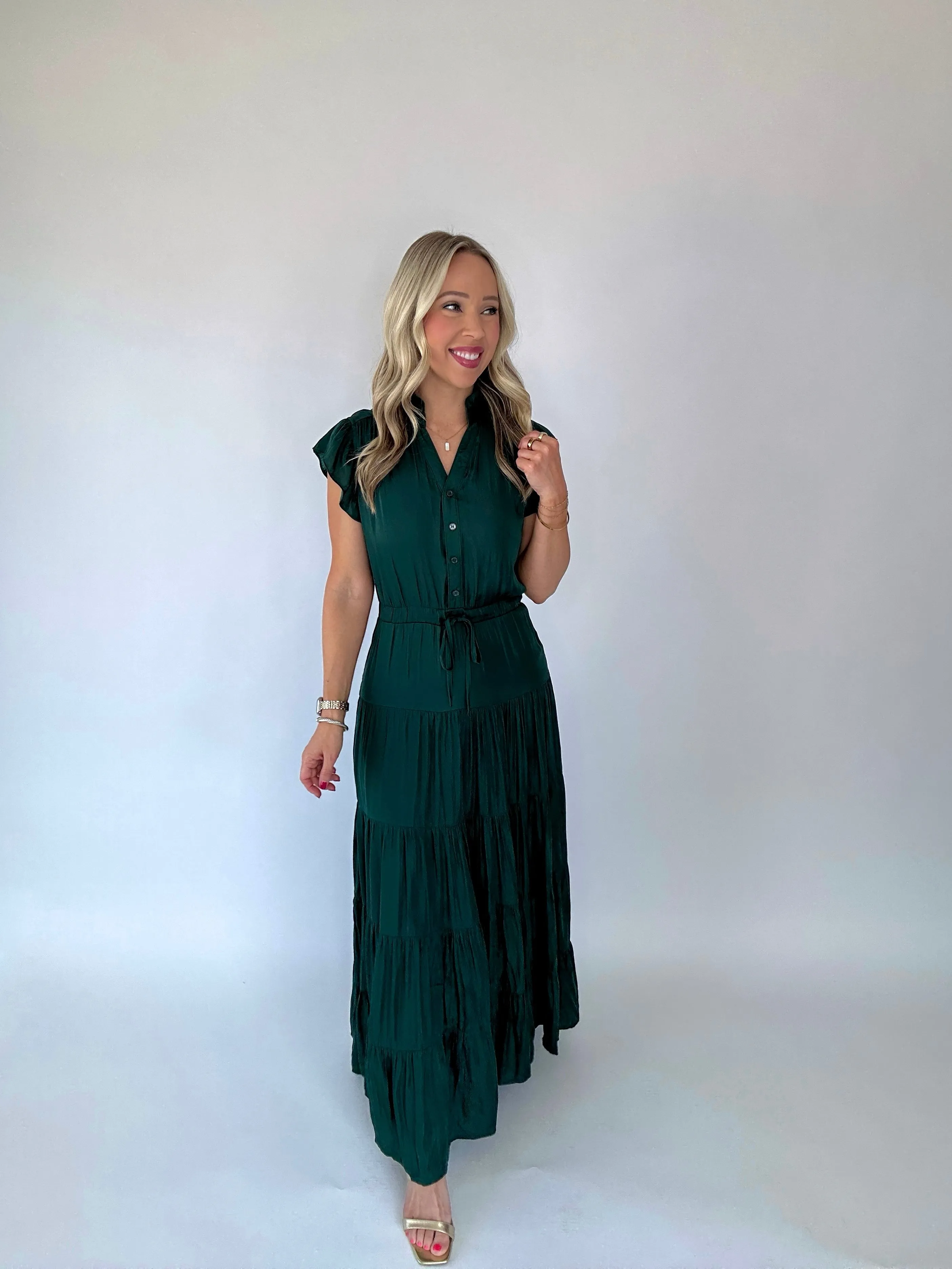Moonlit Magic Satin Tiered Midi Dress