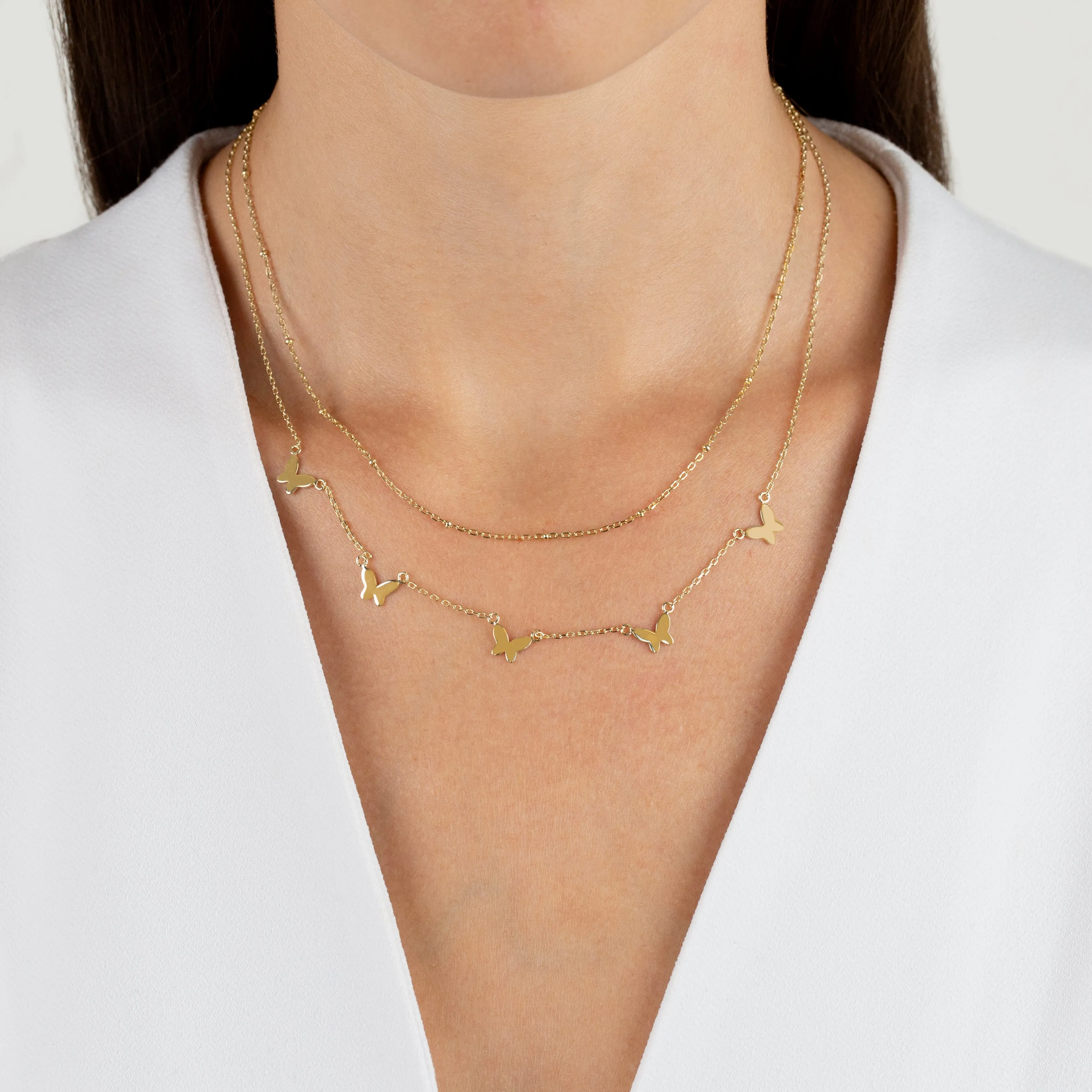 Multi Butterfly X Beaded Chain Necklace