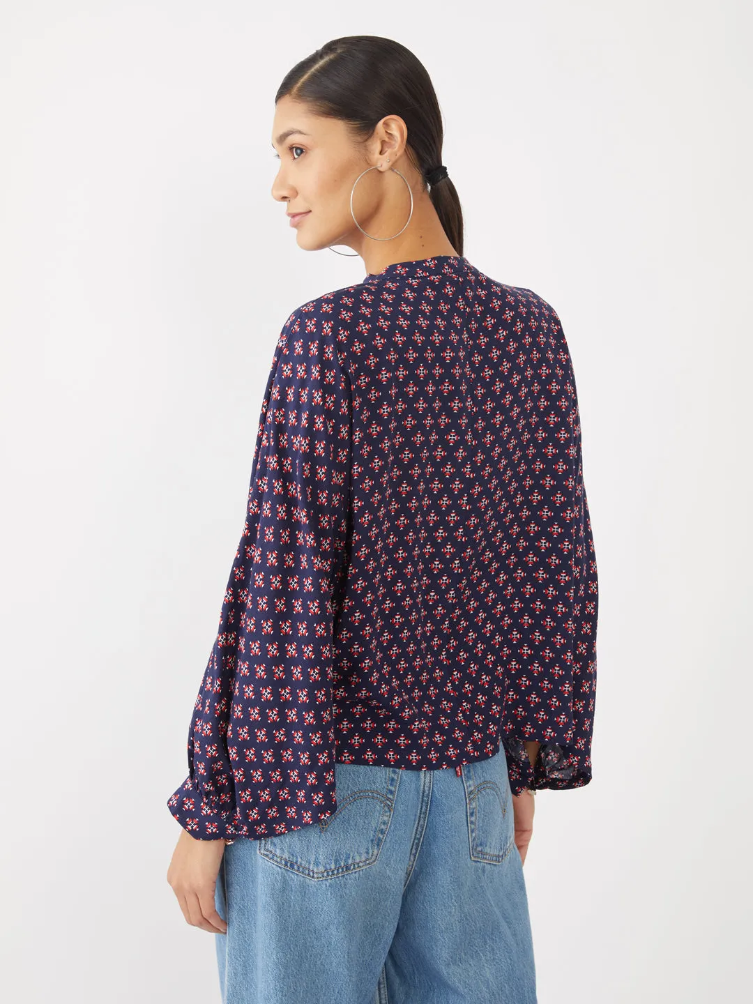 Navy Blue Printed Top