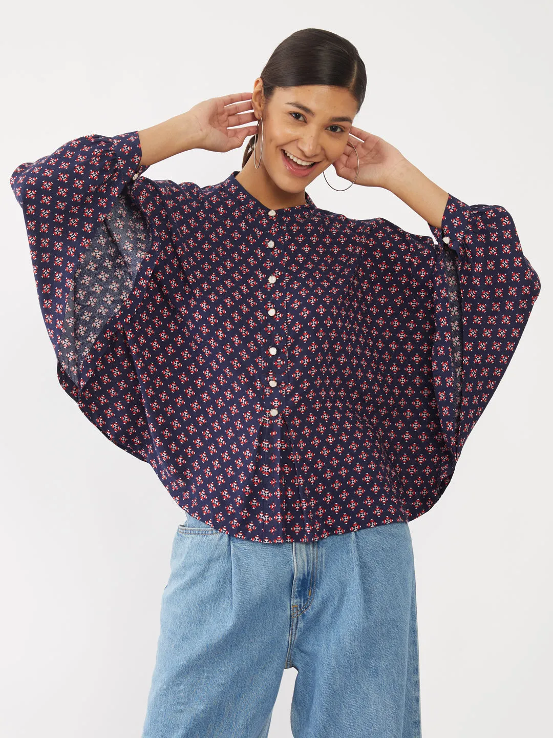 Navy Blue Printed Top