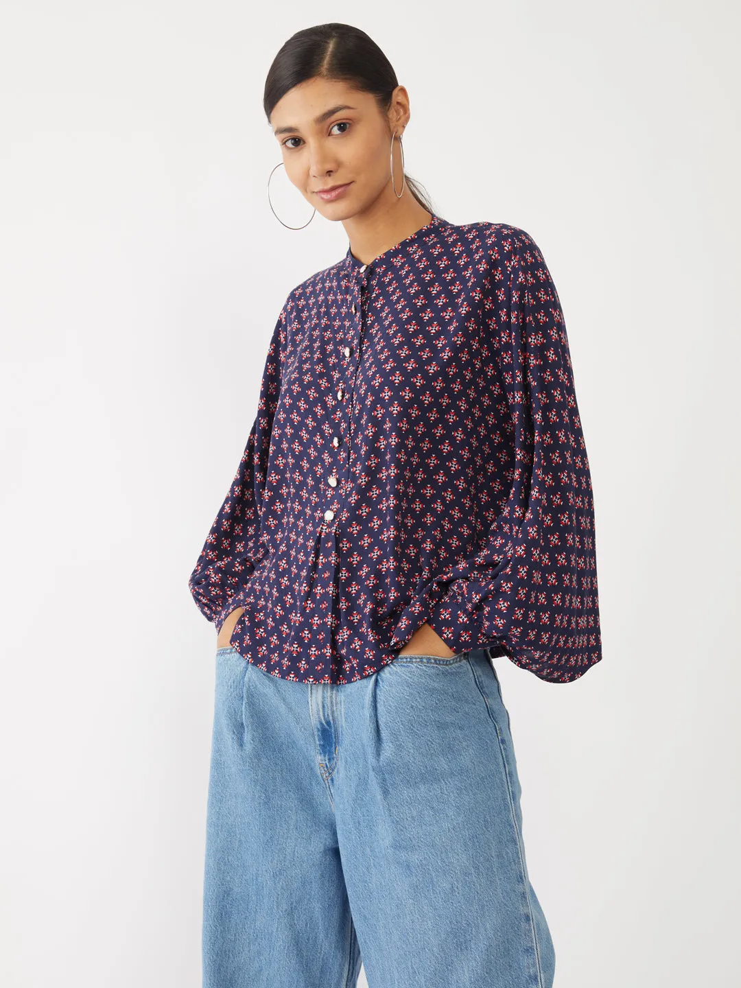 Navy Blue Printed Top