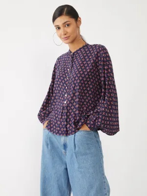 Navy Blue Printed Top
