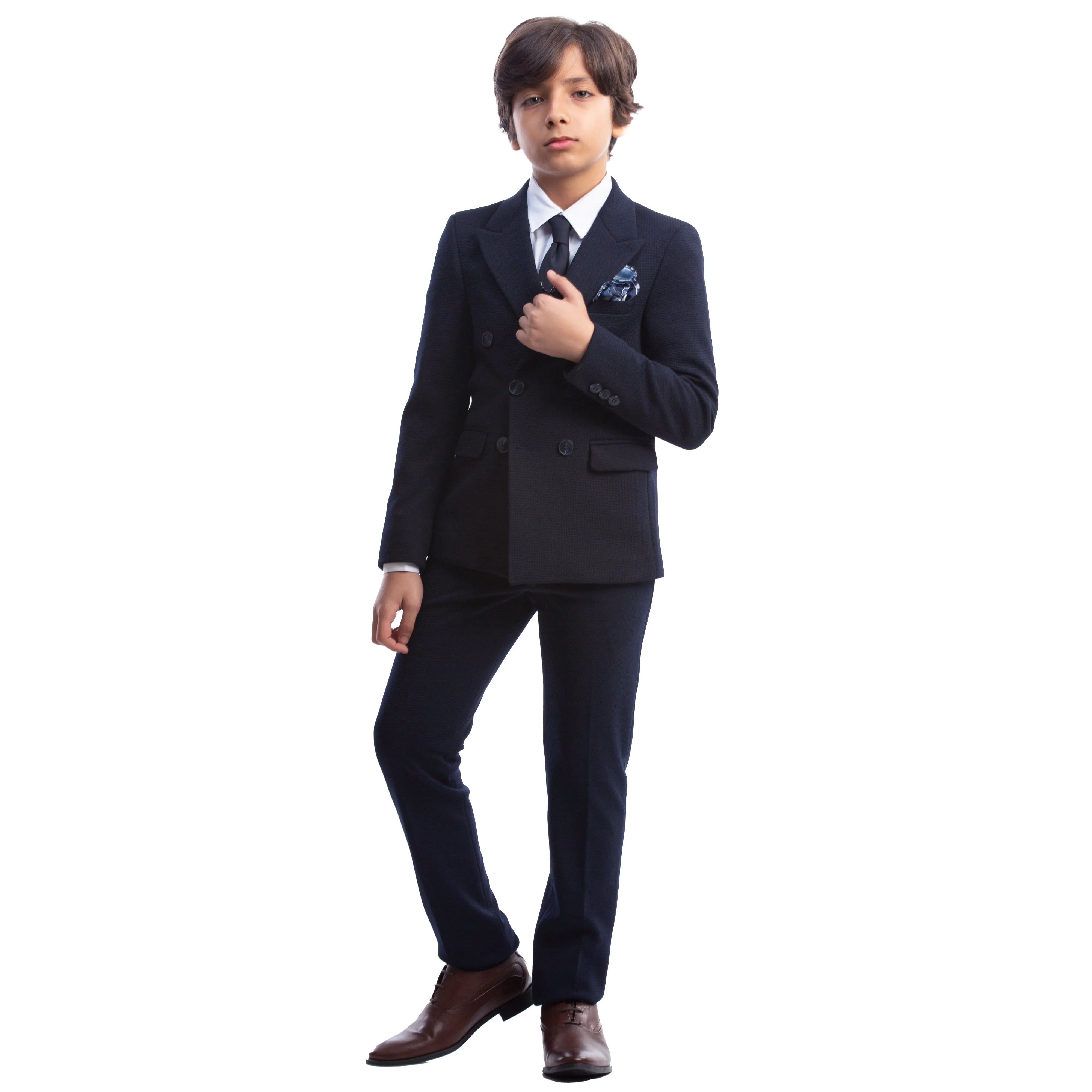 Navy Kids Suit - Double Breasted-Turkish Made