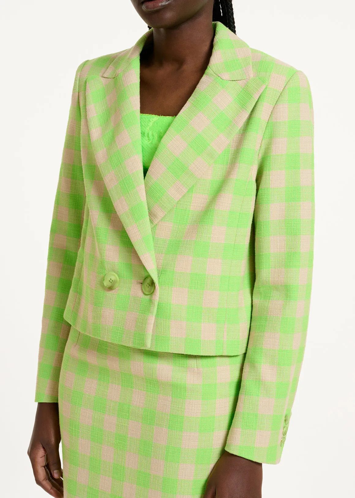 Neon green checkered cropped blazer