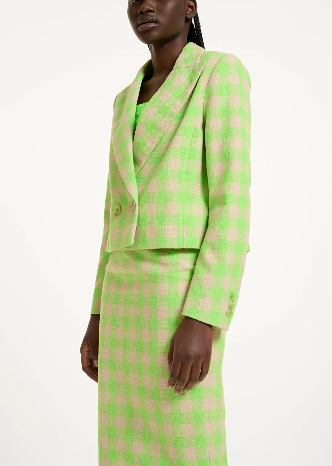 Neon green checkered cropped blazer