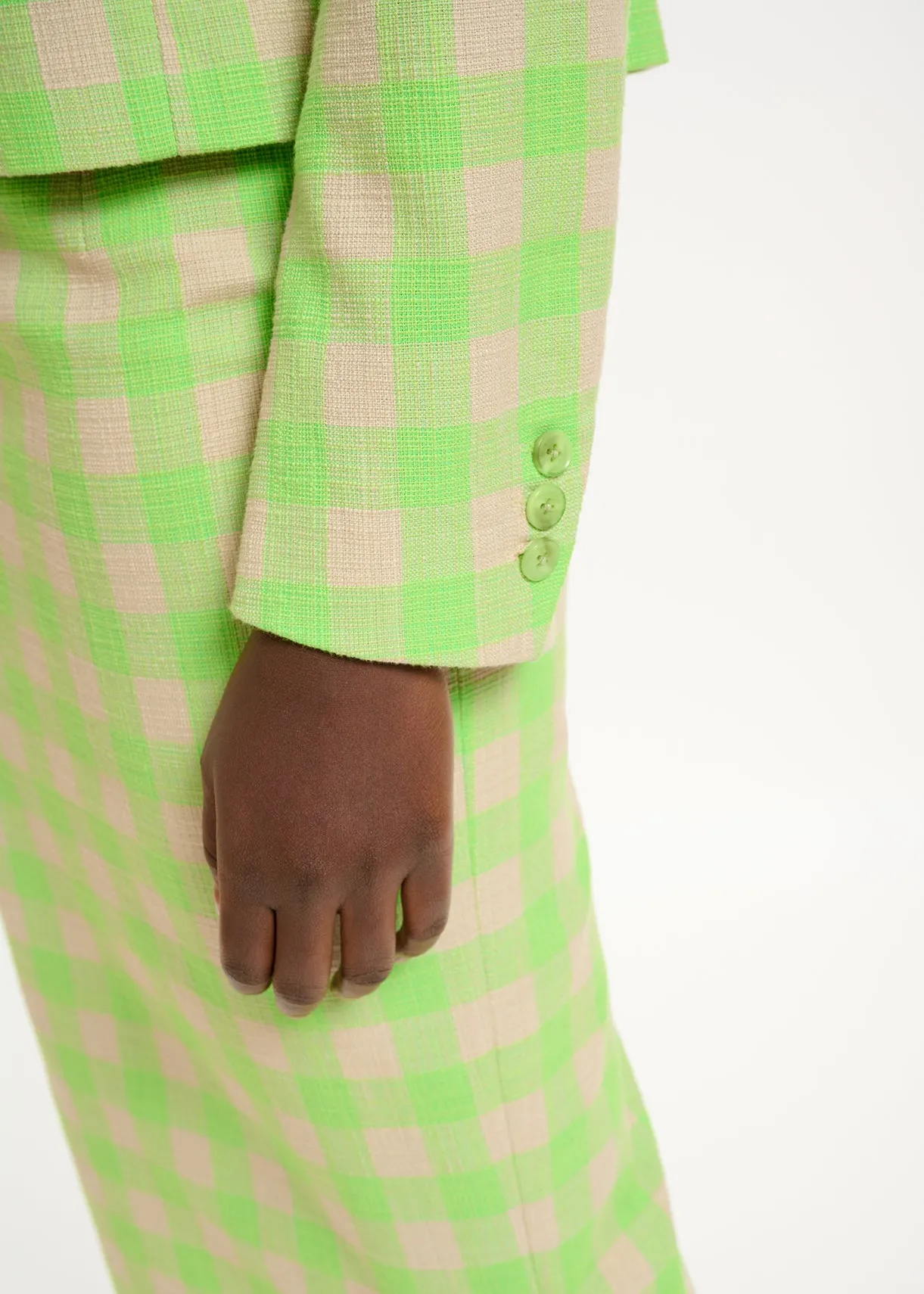 Neon green checkered cropped blazer