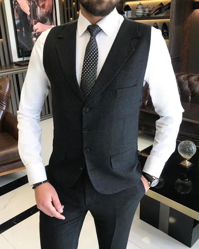 New Arrival Black Three Pieces Peaked Lapel Slim Fit Business Suits For Men