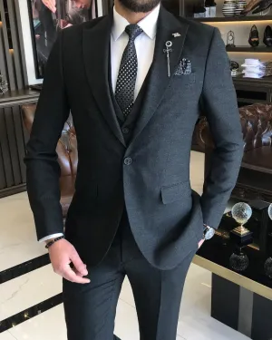 New Arrival Black Three Pieces Peaked Lapel Slim Fit Business Suits For Men