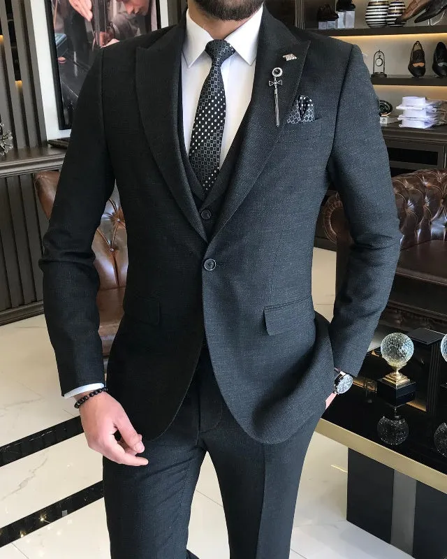 New Arrival Black Three Pieces Peaked Lapel Slim Fit Business Suits For Men