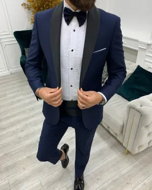 New Arrival Dark Blue Slim Fit Shawl Lapel Business Men Suits