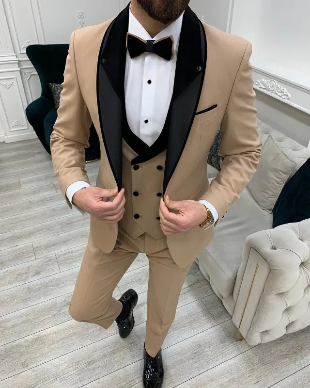 New Arrival Khaki Best Fitting Three Pieces Shawl Lapel Prom Men Suits