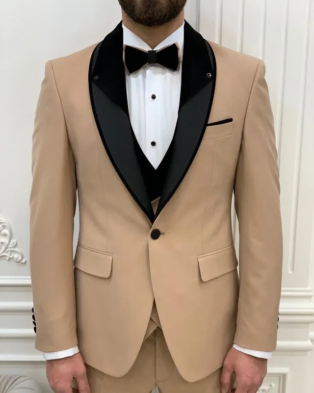 New Arrival Khaki Best Fitting Three Pieces Shawl Lapel Prom Men Suits
