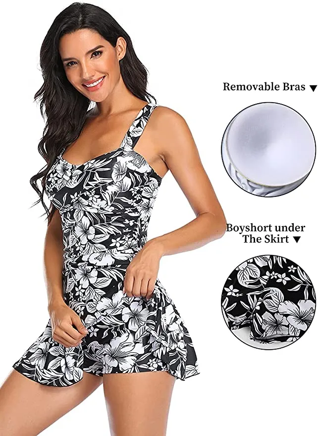 New MiYang Women's Swimdress One Piece Floral Tummy Control Swimsuits Bathing Suit with Slimming Skirt Sz 2X!