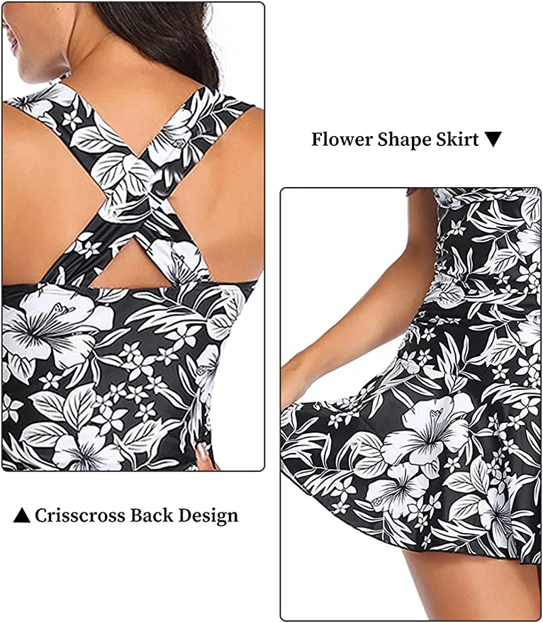 New MiYang Women's Swimdress One Piece Floral Tummy Control Swimsuits Bathing Suit with Slimming Skirt Sz 2X!