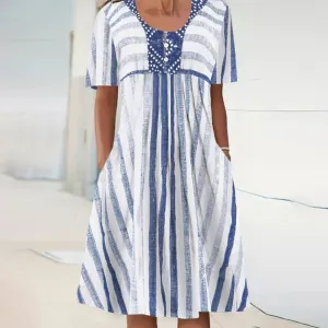 NEW Retails $95 Unique Blue Striped Midi Dress Sz XL