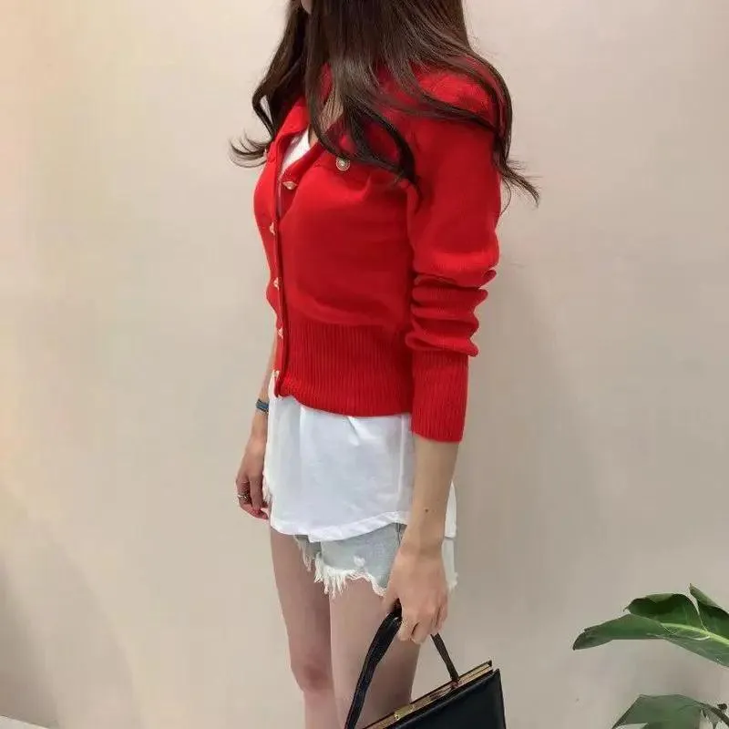 New Trendy Fashionable Women's Cardigan Sweater Spring Knitted Long Sleeve Short Coat Casual Single Breasted Slim Chic Ladies Top
