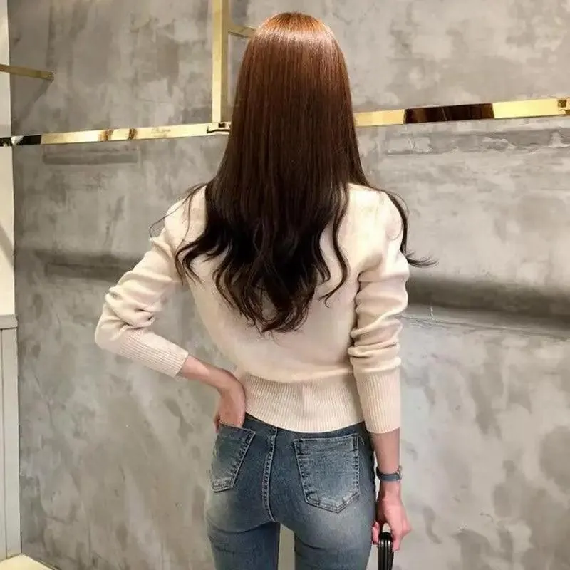 New Trendy Fashionable Women's Cardigan Sweater Spring Knitted Long Sleeve Short Coat Casual Single Breasted Slim Chic Ladies Top