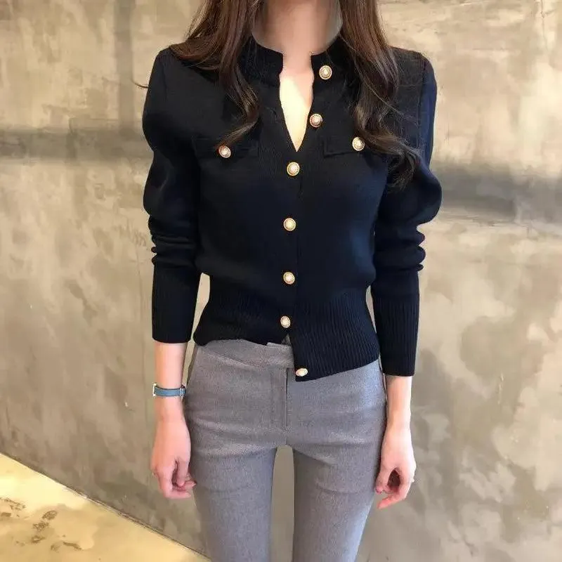 New Trendy Fashionable Women's Cardigan Sweater Spring Knitted Long Sleeve Short Coat Casual Single Breasted Slim Chic Ladies Top