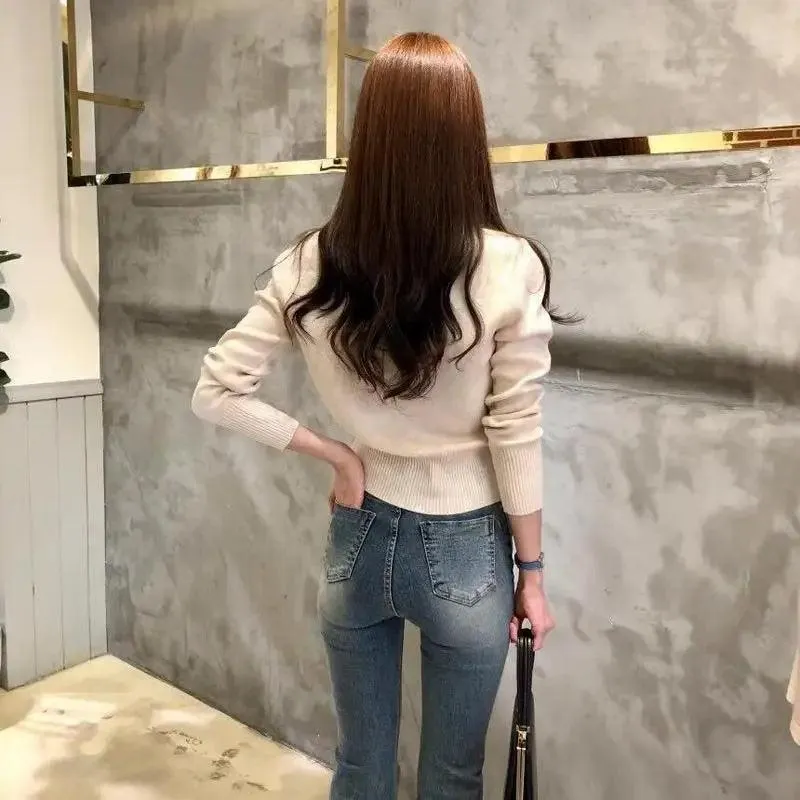 New Trendy Fashionable Women's Cardigan Sweater Spring Knitted Long Sleeve Short Coat Casual Single Breasted Slim Chic Ladies Top
