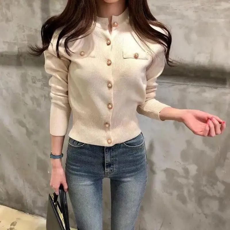 New Trendy Fashionable Women's Cardigan Sweater Spring Knitted Long Sleeve Short Coat Casual Single Breasted Slim Chic Ladies Top